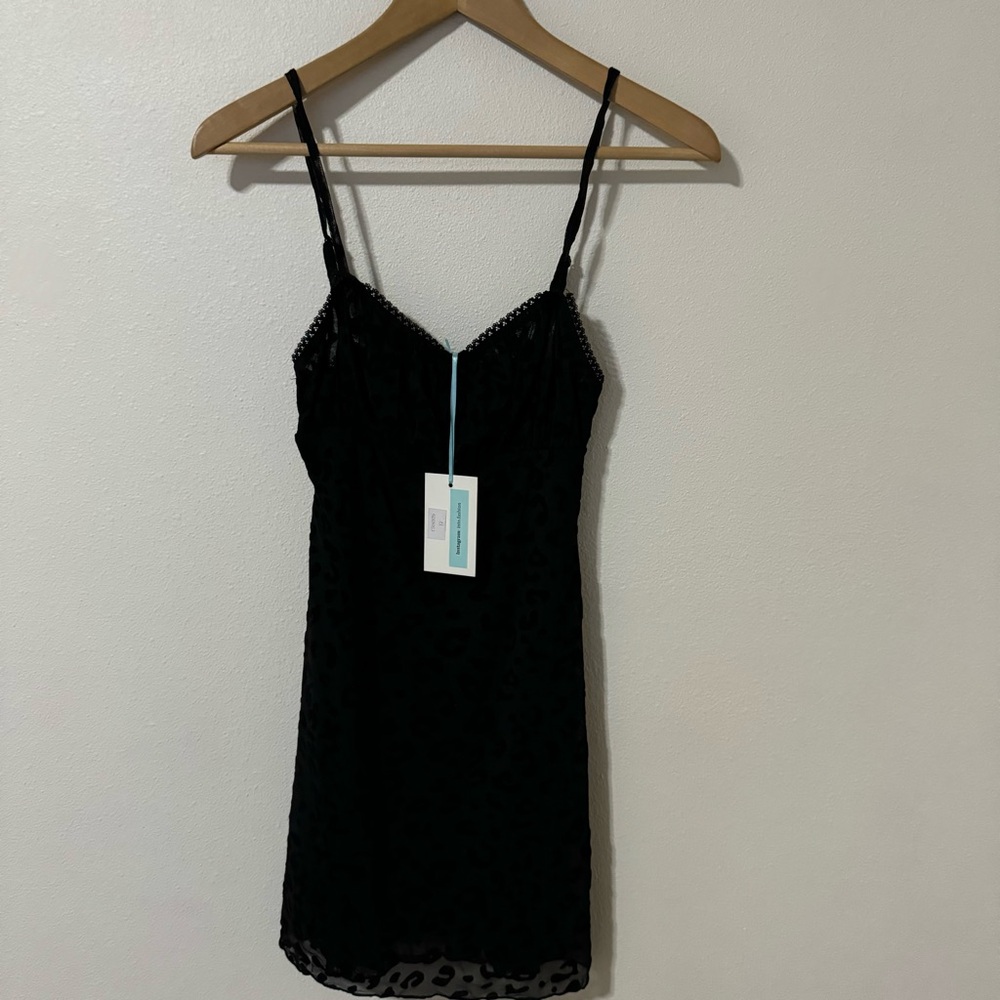 Y2K Burnout Velvet Animal Print Mini Slip Dress Black Sheer Mesh Witchy NWT-XS